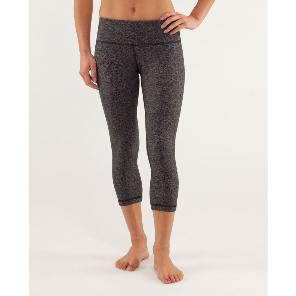 Lululemon Wunder Under Crop Leggings Herringbone Black Gray 6
